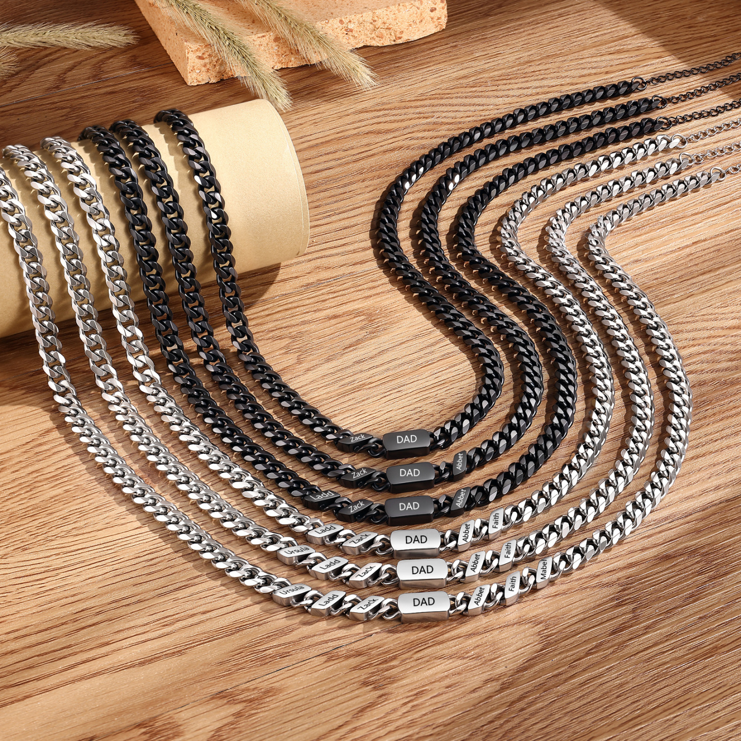 Personalized Cuban Chain Necklace for Dad Grandpa Man Cutsomized with 1-6 Names and Engraved Text