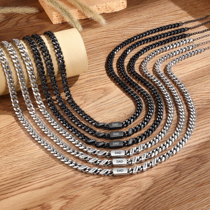 Personalized Cuban Chain Necklace for Dad Grandpa Man Cutsomized with 1-6 Names and Engraved Text