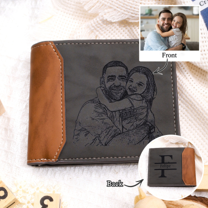 Personalised Name Leather Wallet Engraved Letter And Photo Gift For Dad
