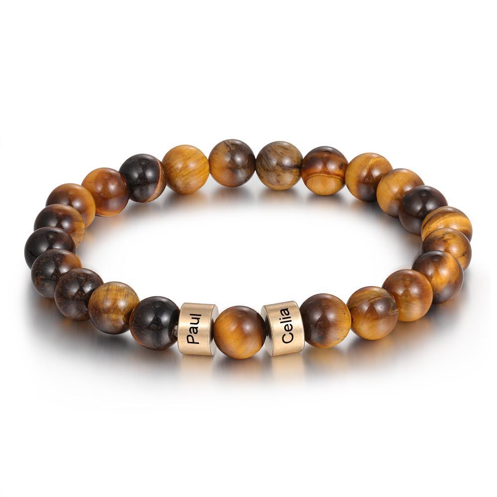 Father's day  Customized 1 name Brown Tiger Eye Men's Bracelet Gift For Him