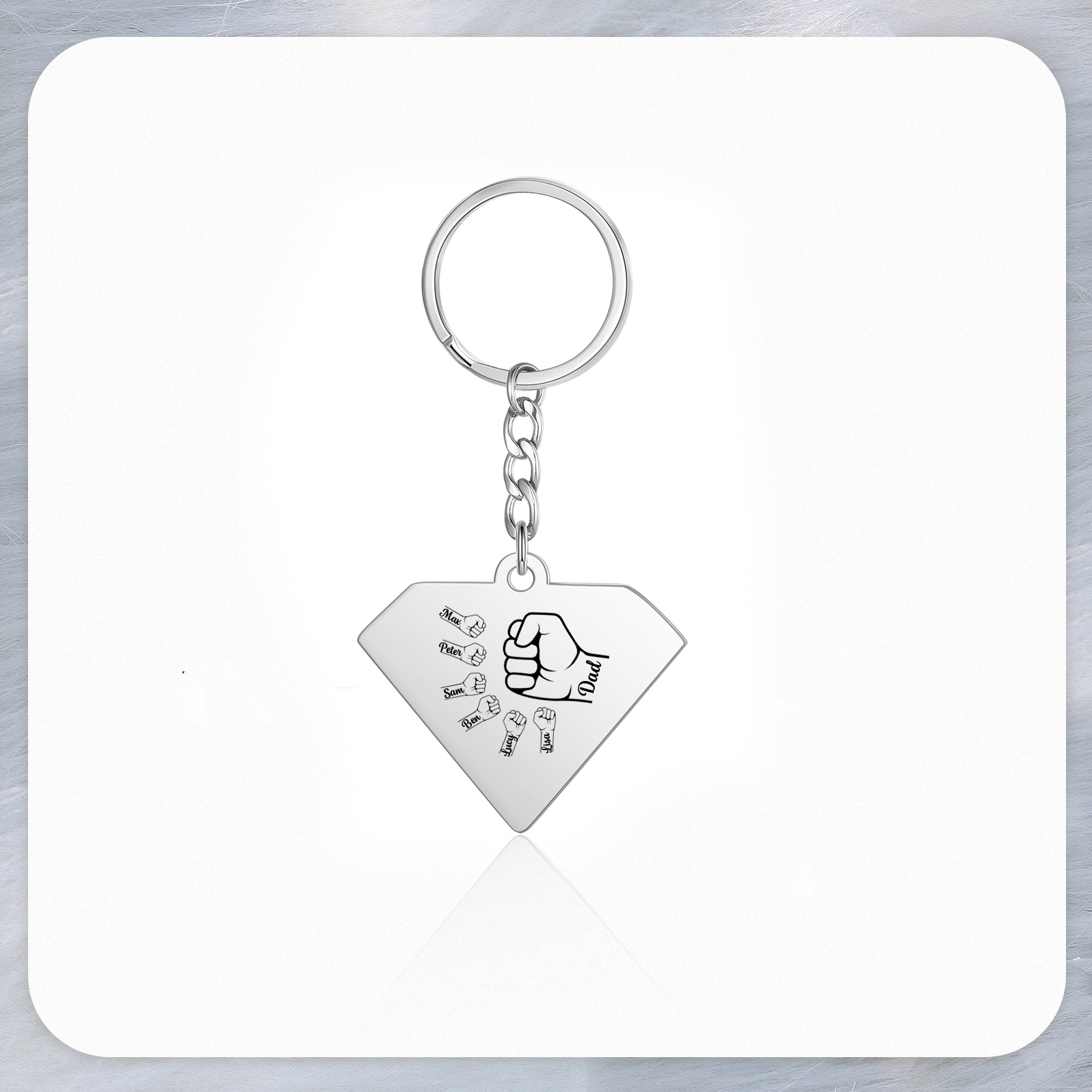 6 Names - Personalized Fist Bump Keychain Engraved Kids Names and text Keychain Gifts for Dad/Grandad