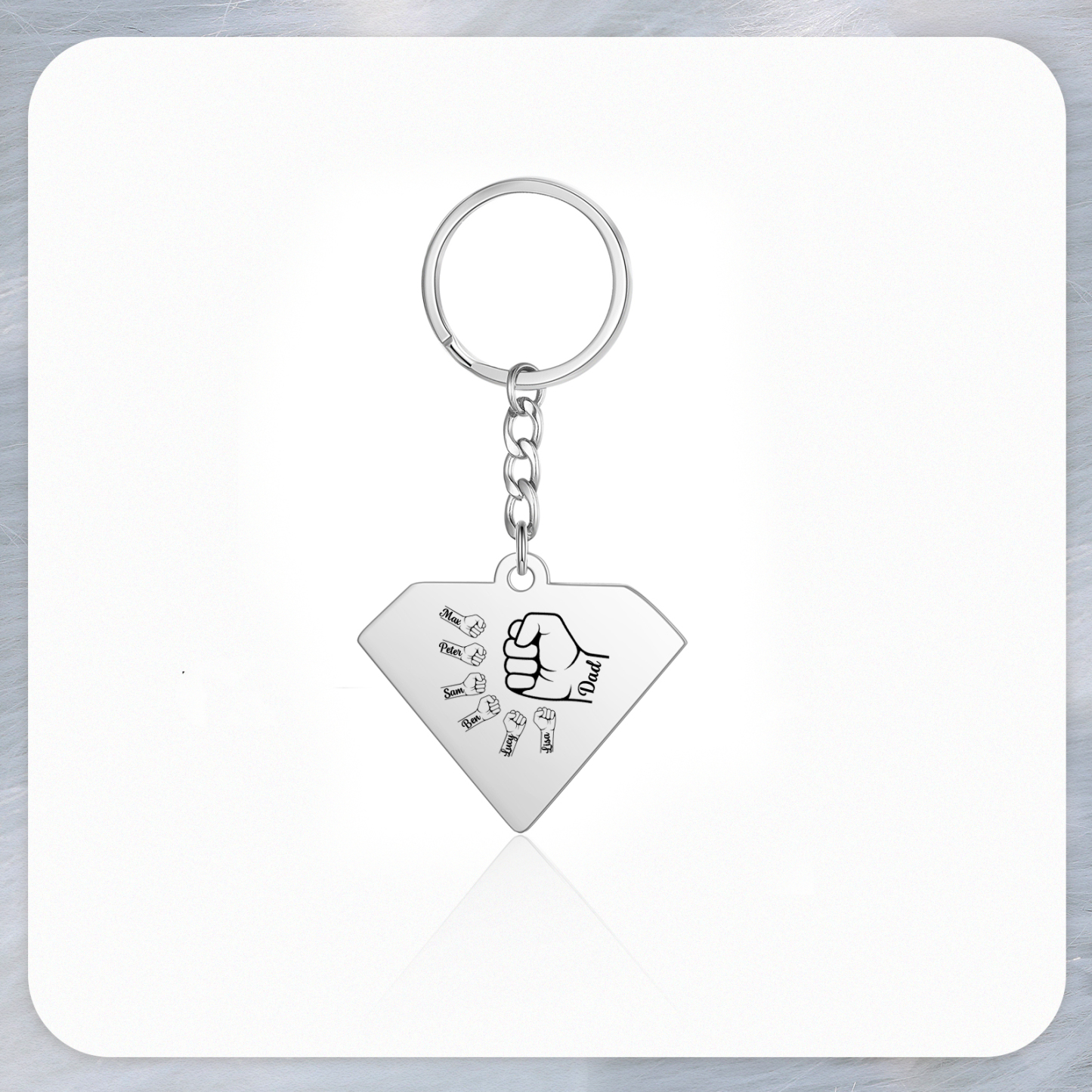 6 Names - Personalized Fist Bump Keychain Engraved Kids Names and text Keychain Gifts for Dad/Grandad