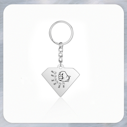 6 Names - Personalized Fist Bump Keychain Engraved Kids Names and text Keychain Gifts for Dad/Grandad