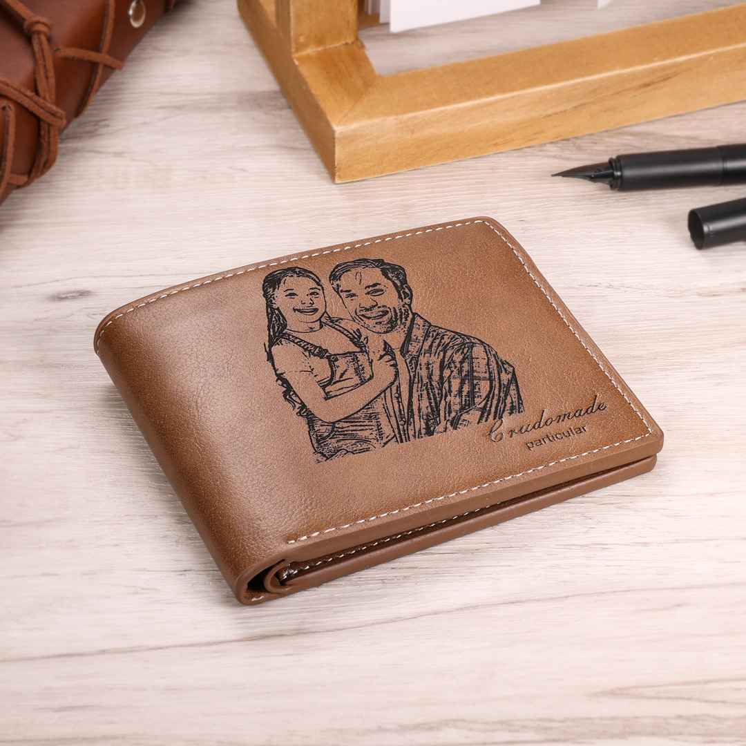 Personalized Leather Wallet Engraved Photo Short Purse Gifts For Men