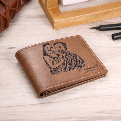 Personalized Leather Wallet Engraved Photo Short Purse Gifts For Men