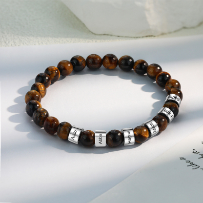 Brown Tiger Eye Bracelet Personalized Men's 6 Names Bracelet Gift For him