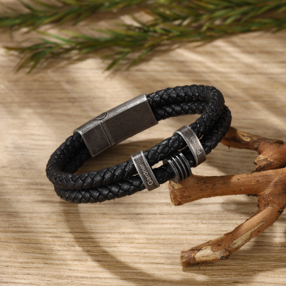 Personalized PU Leather Men's Bracelet, Custom 2 Names Bracelets Vintage Gift for Him-2 Names