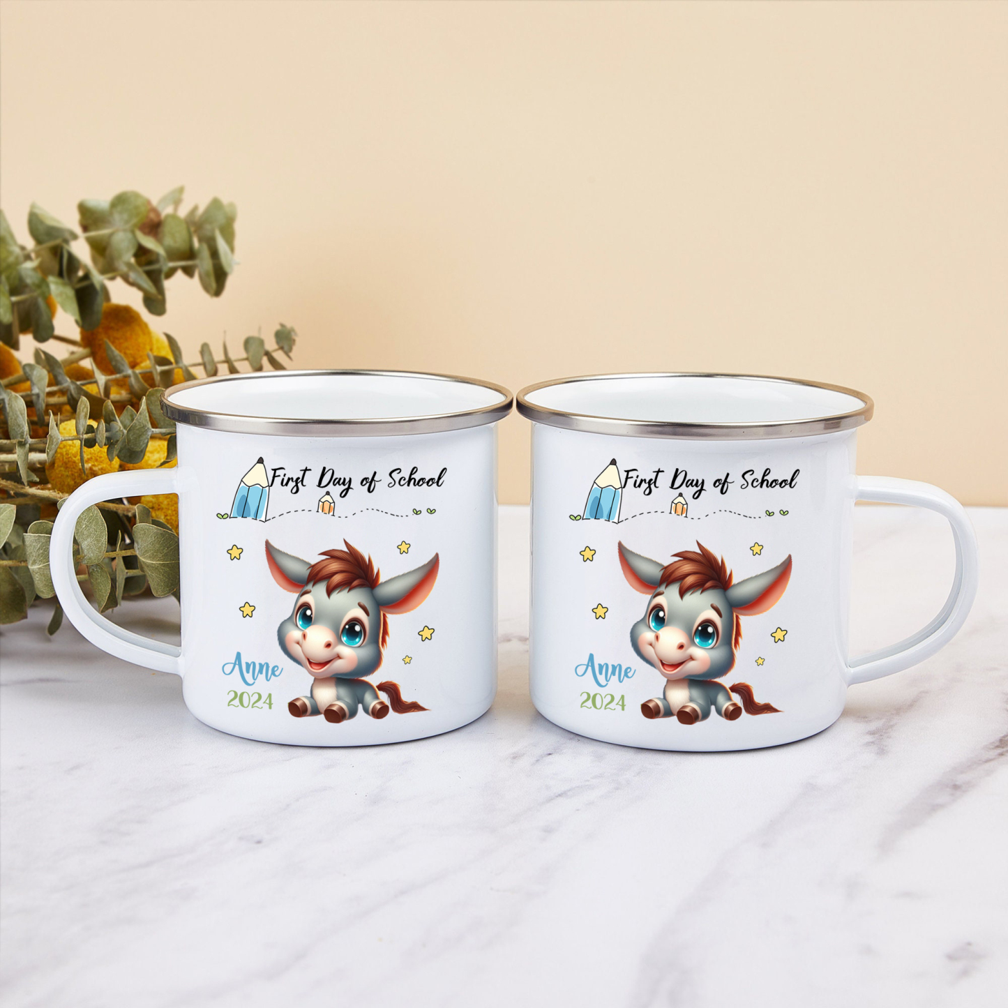 Personalized Name And Date Mug Cute Cartoon Donkey Mug Back To School Gift For Kids