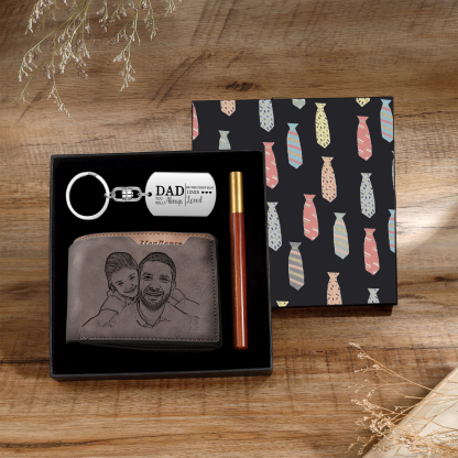 Personalized Leather Wallet Gift Box Set with Keychain Customizable Photo and Text Wallet Gift for Dad