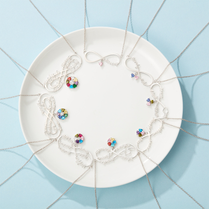 Personalized Infinity Necklace With 7 Birthstones Engraved Names Necklace Gift For Women