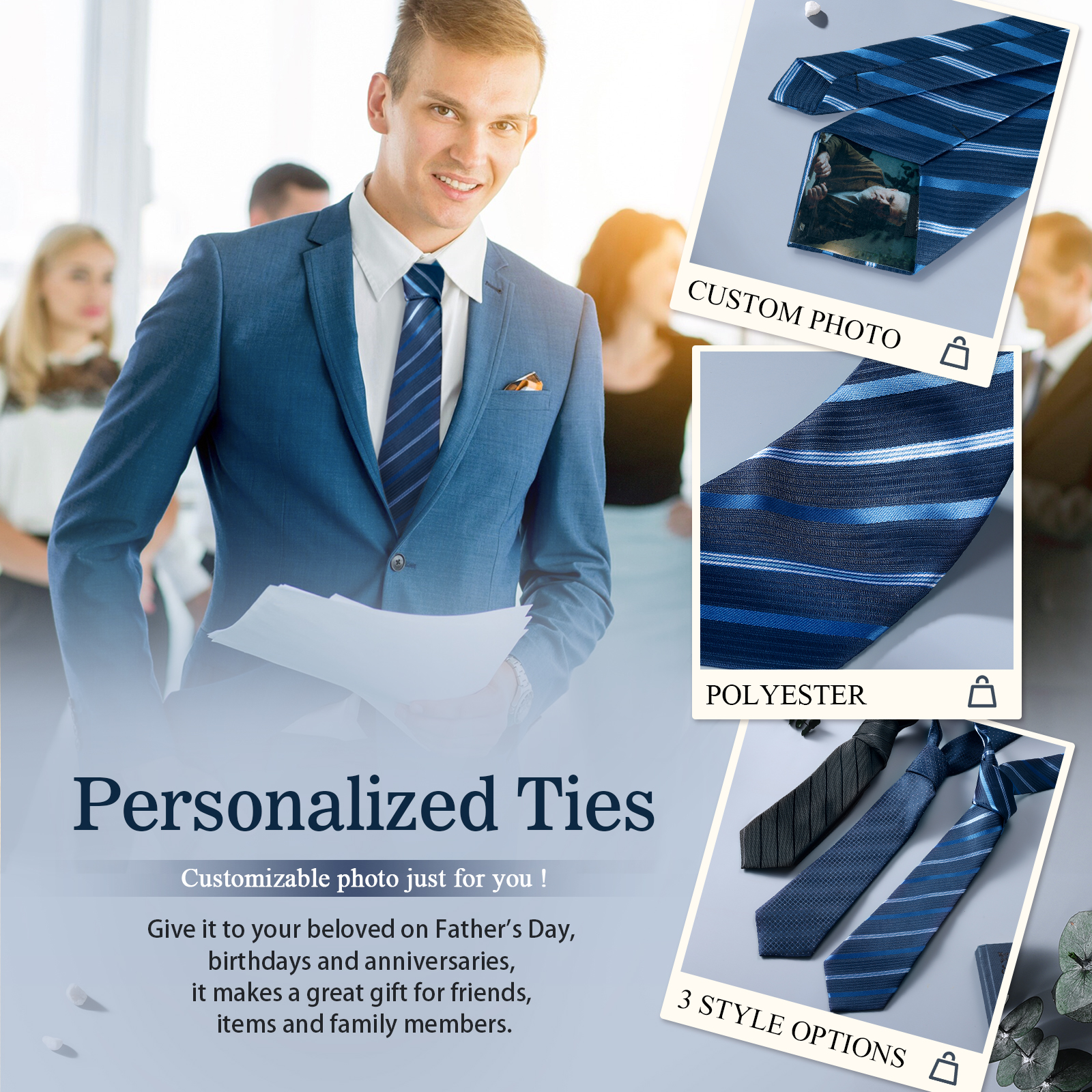 Happy Father's Day Tie with Customizable Photo for Dad
