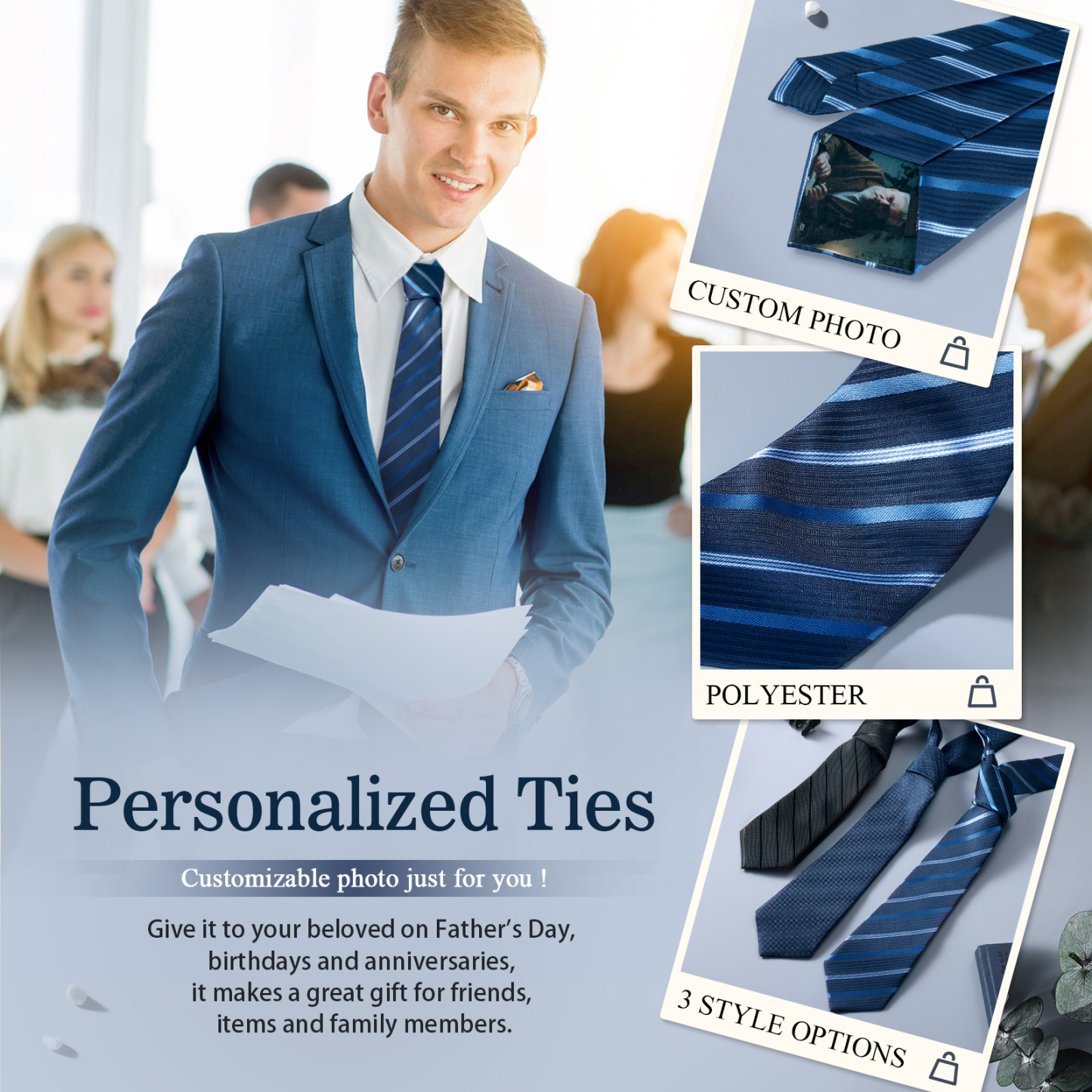 Happy Father's Day Tie with Customizable Photo for Dad