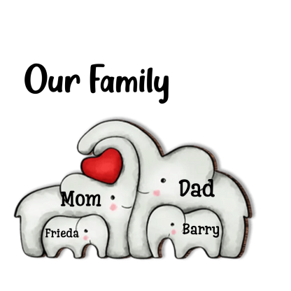 Customized 2-7  Names,Elephant Family Style Acrylic Heart Decoration Brand Plaque Decoration for Our Family