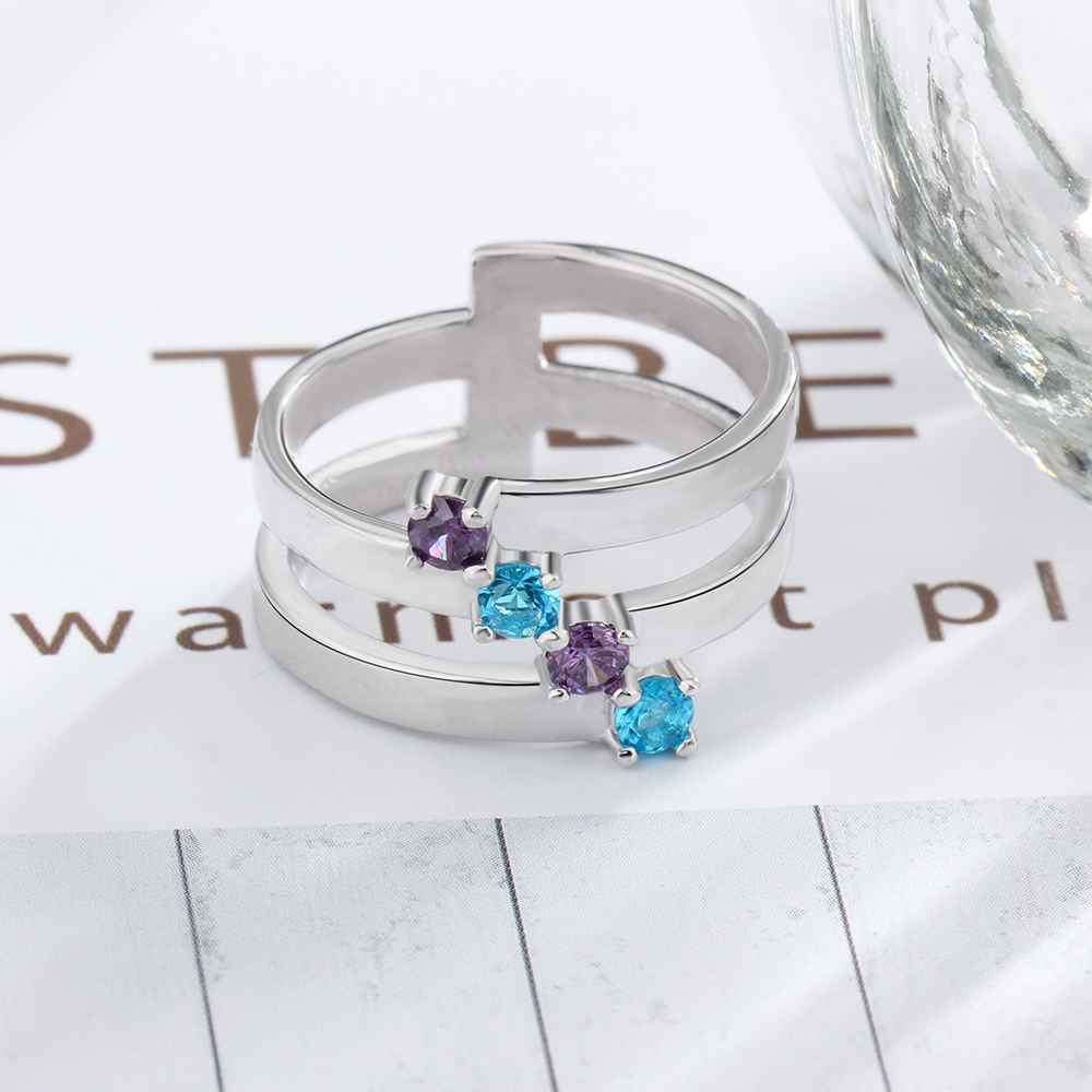 S925 Silver Ring Personalized 4 Birthstones Mothers Ring With Names Gifts For Her