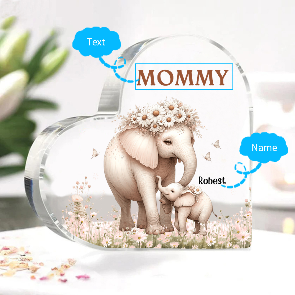 1 Name-Personalized Elephant Acrylic Heart Keepsake Custom Text Acrylic Plaque Ornaments Gifts for Mom