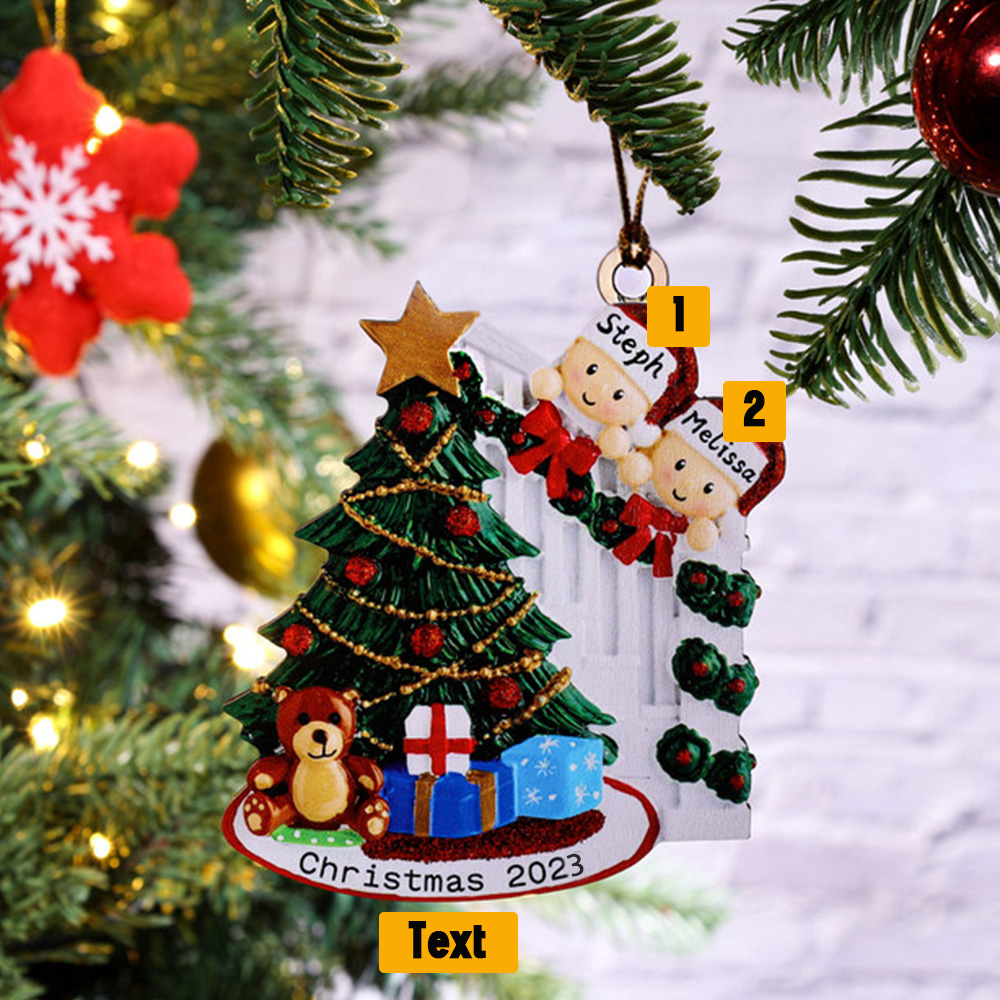 2 Names-Family Christmas Wooden Ornament Custom 2 Names Hanging Ornament Gifts For Family-Peeking Family