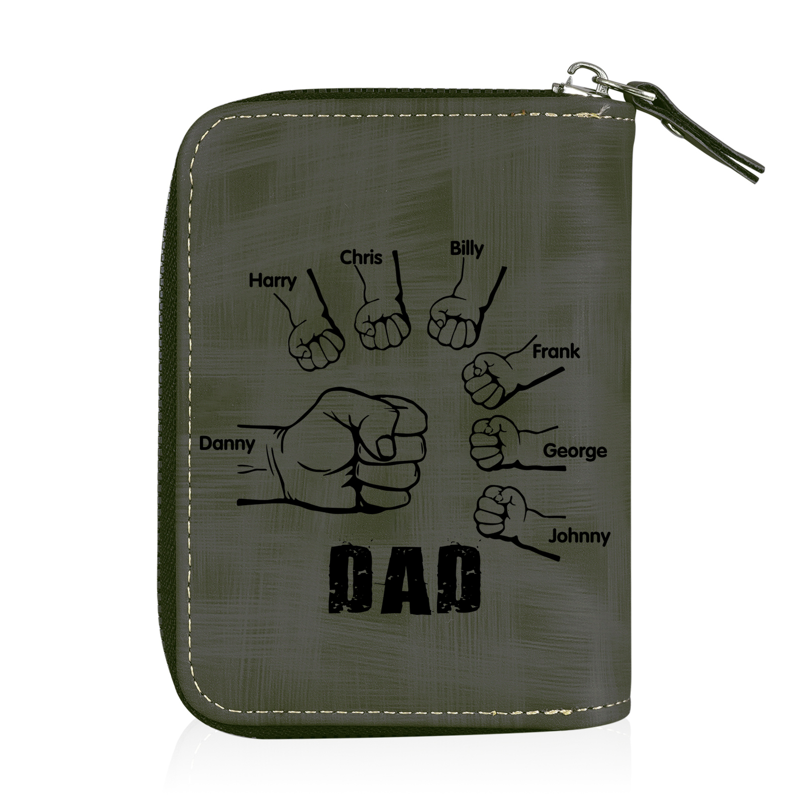 7 Names - Personalized Photo Text Custom Leather Men's Wallet Custom Name Zipper Wallet for Dad