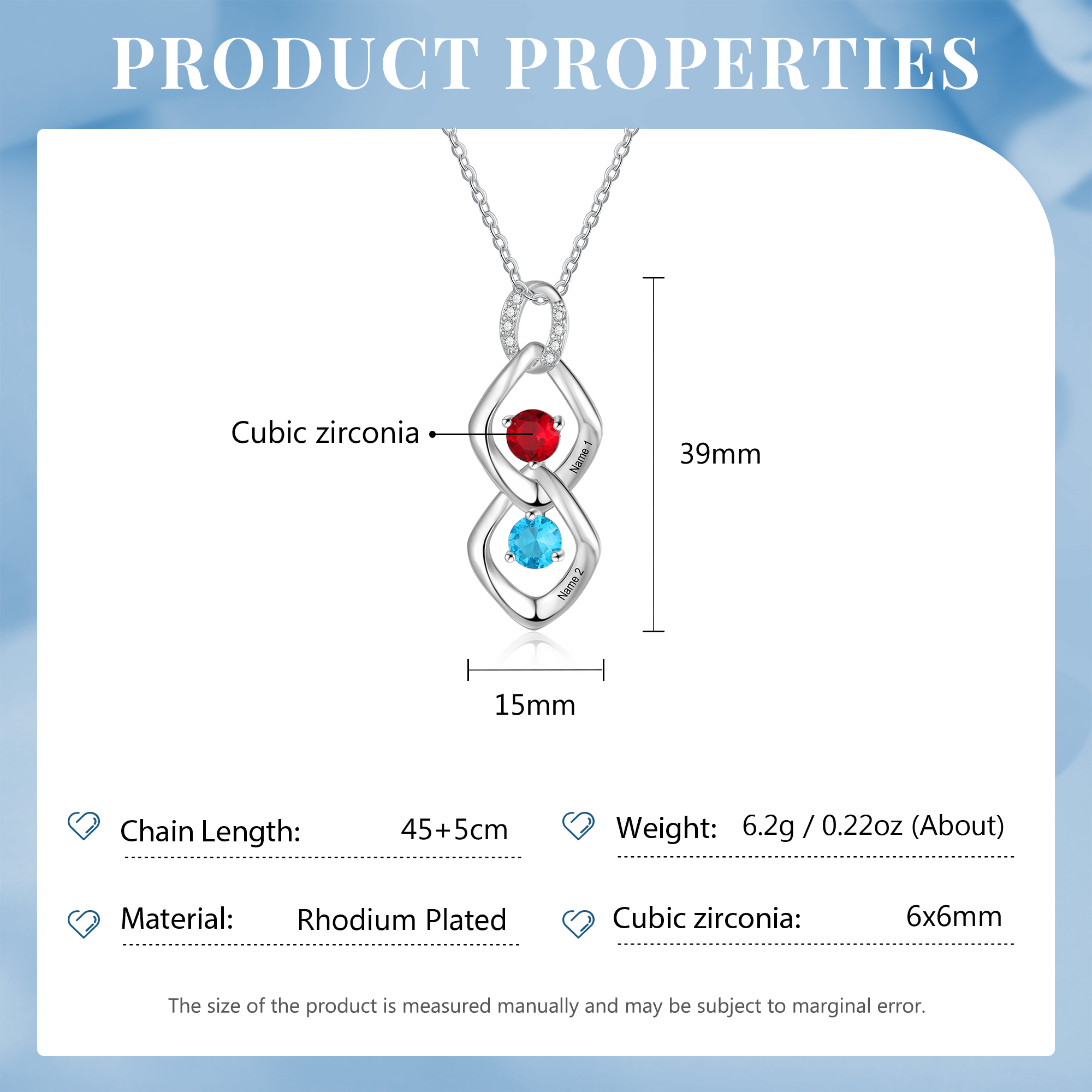 2 Names - Personalized Birthstone Necklace With Name Engraved For A Special Gift For Mom/Grandma