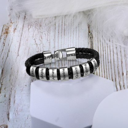 6 Names-Personalized Grandpa Braided Leather Bracelet Card Set, Custom Bracelet Engraved 6 Names Bracelet for Grandpa