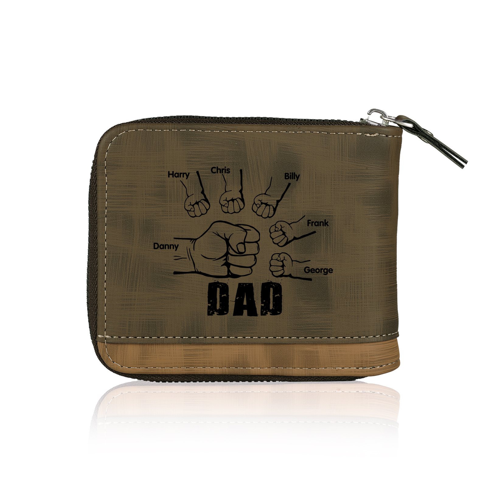 6 Names - Personalized Photo Custom Leather Men's Zipper Wallet as a Father's Day Gift for Dad