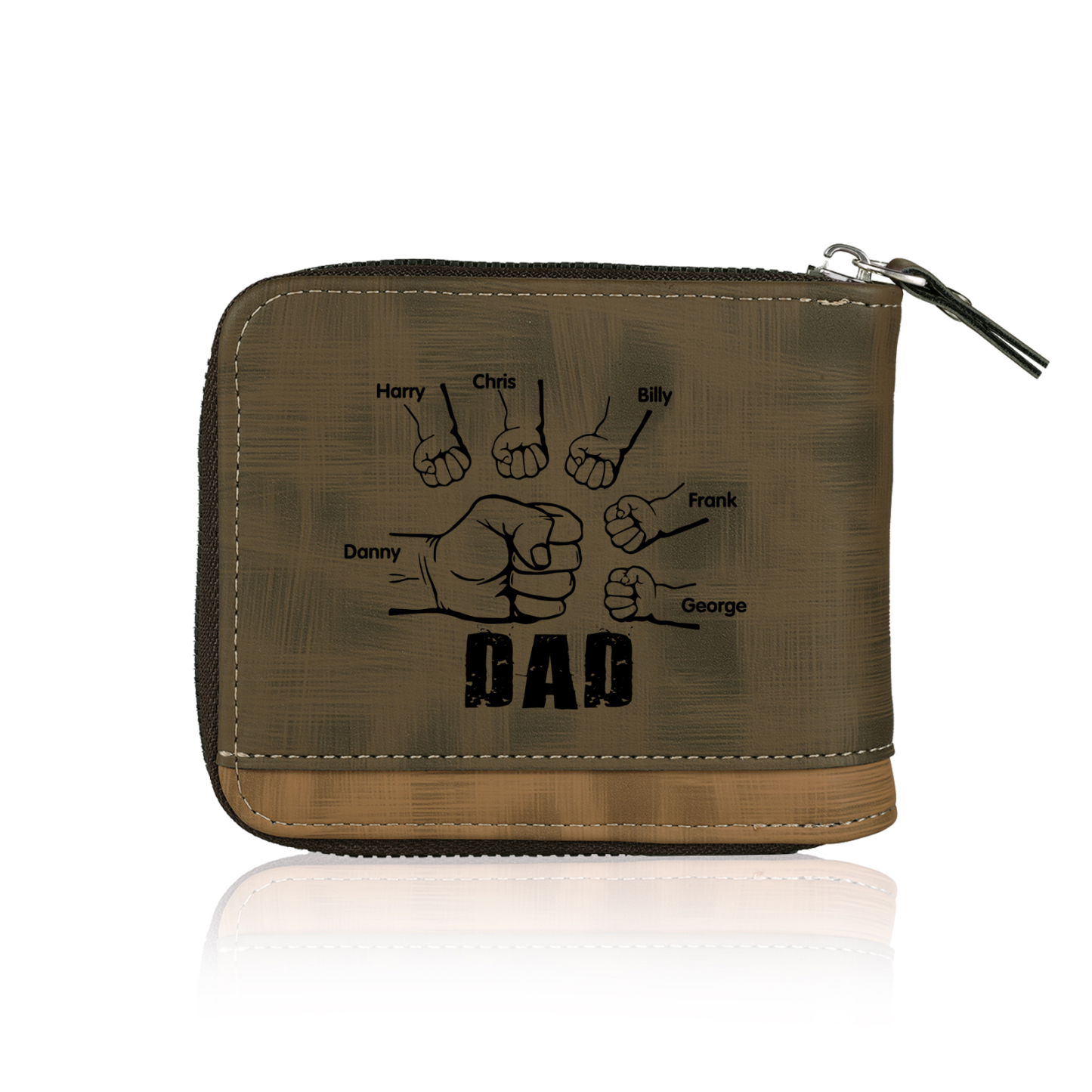 6 Names - Personalized Photo Custom Leather Men's Zipper Wallet as a Father's Day Gift for Dad