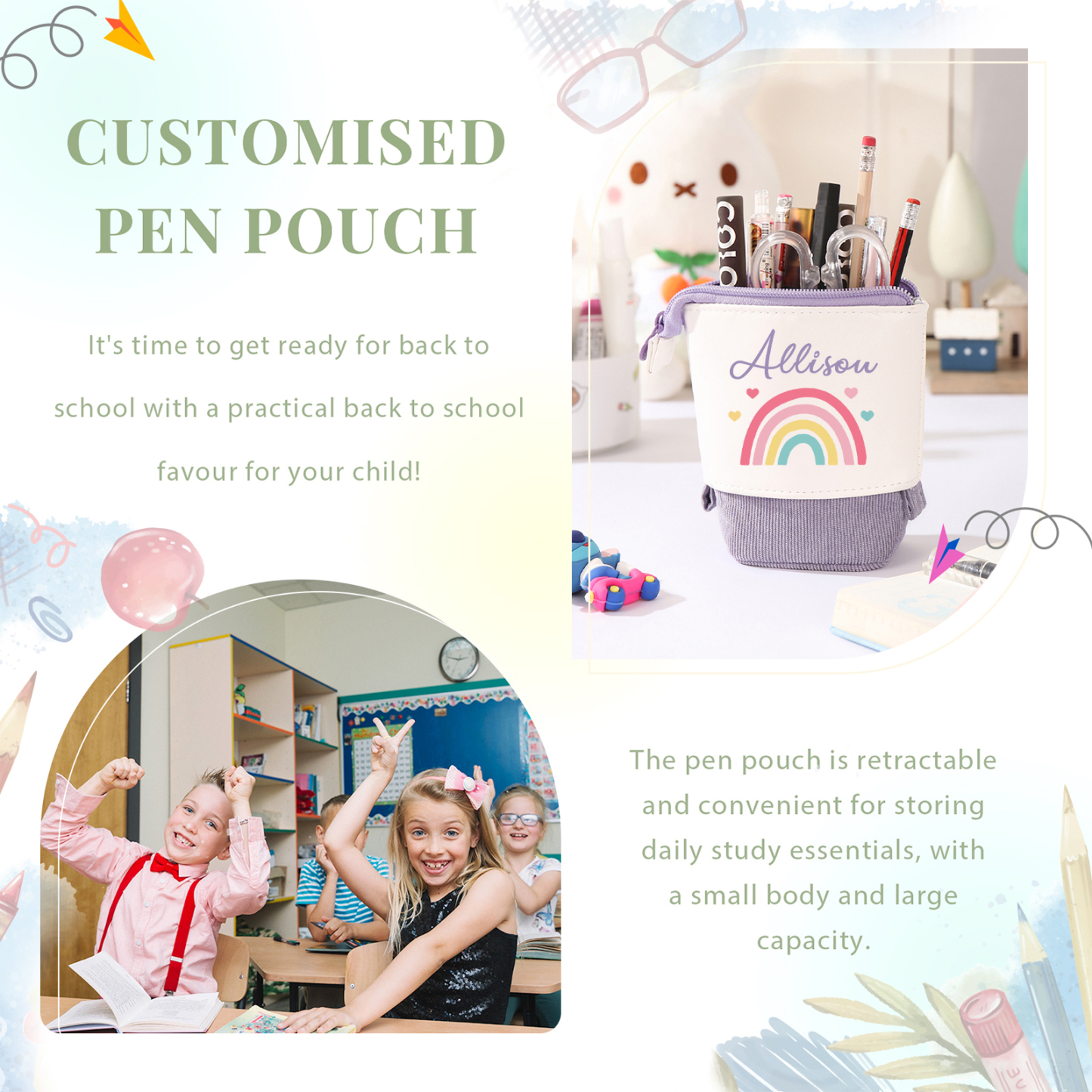 Personalized Rainbow Pencil Case Custom Name Pencil Case Back To School Gift For Boys/Girls