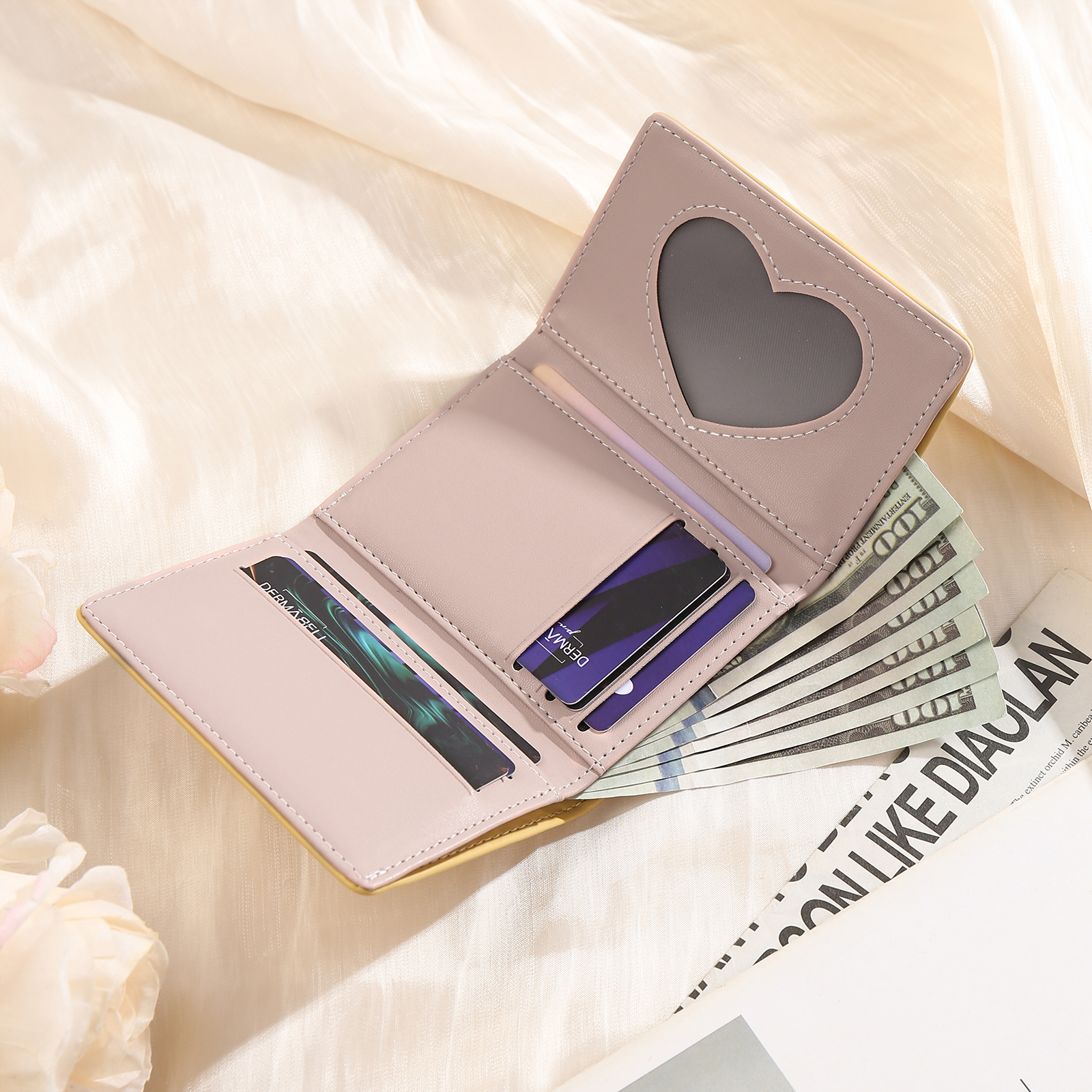 Women's Personalized Photo PU Leather Flower Wallet Coin Purse Four Colors Available Gift for Her