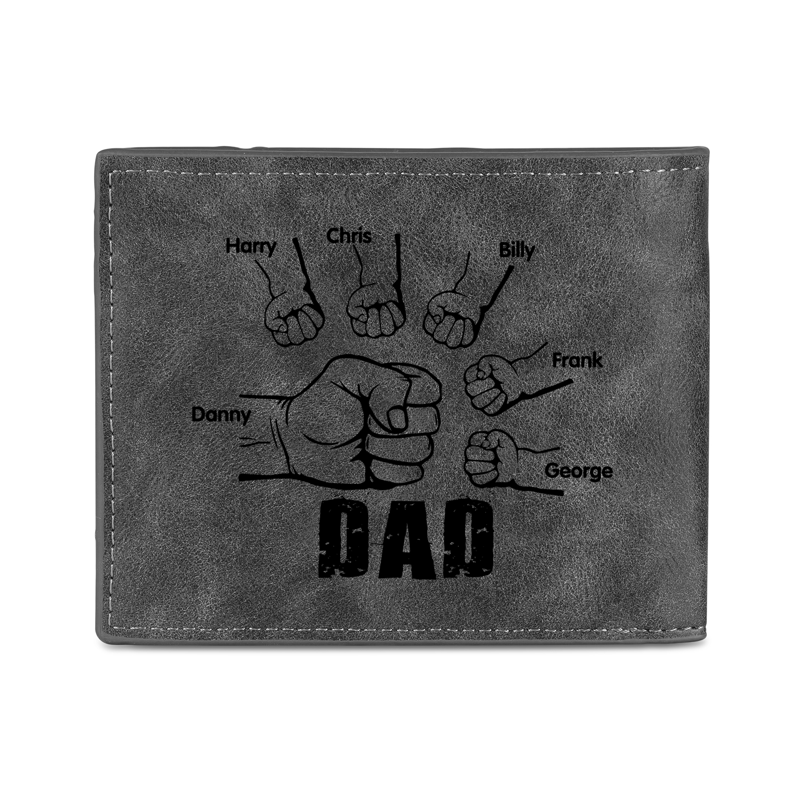 6 Names - Personalized Photo Custom Leather Men's Folding Wallet as a Father's Day Gift for Dad