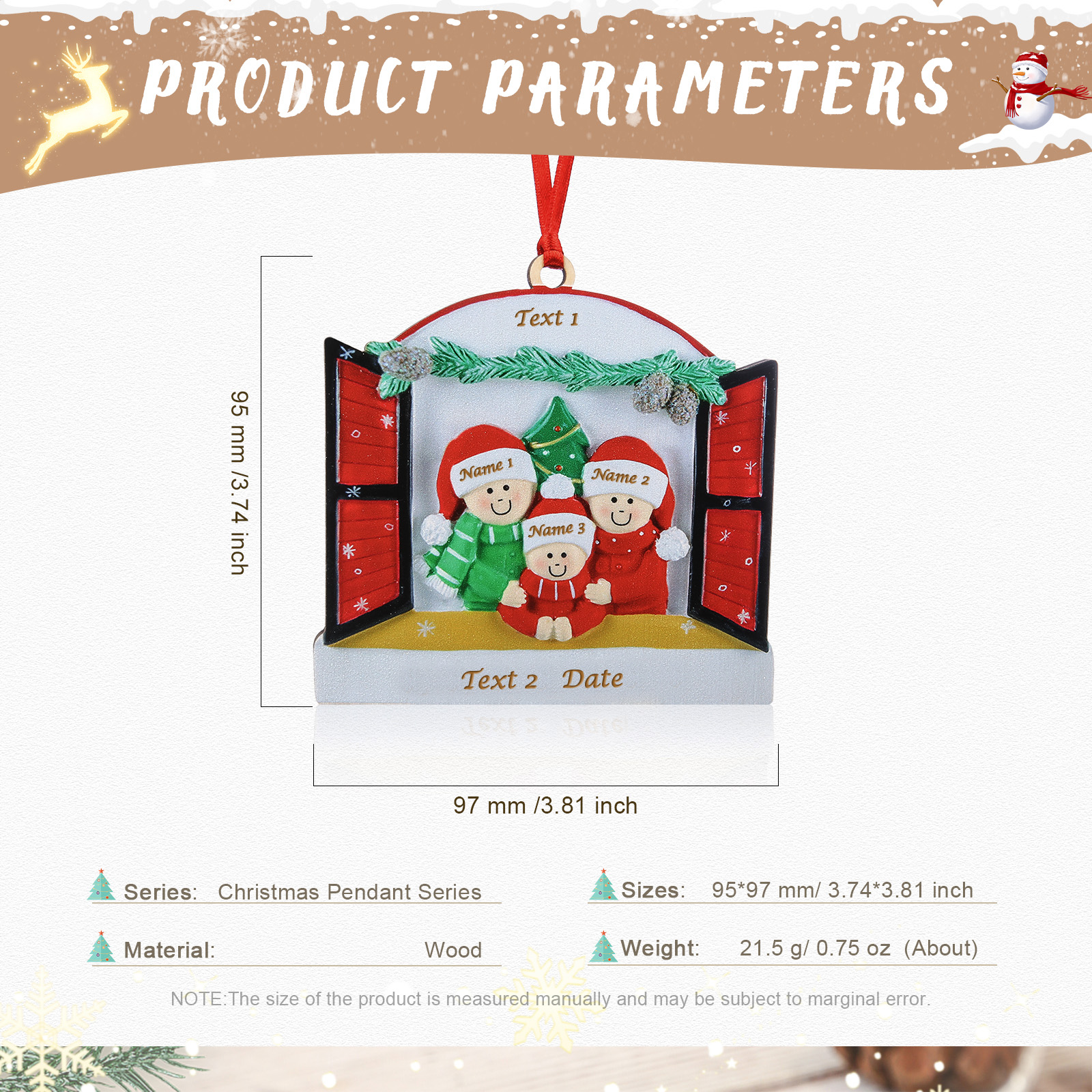 3 Names-Personalized Family Wooden Christmas Xmas Tree Decoration Ornament-Custom 3 Names Hanging Ornament Gifts For Family