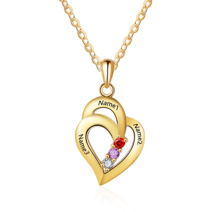 Personalized Heart S925 Necklace With 3 Birthstones Engraved Names Gift For Her