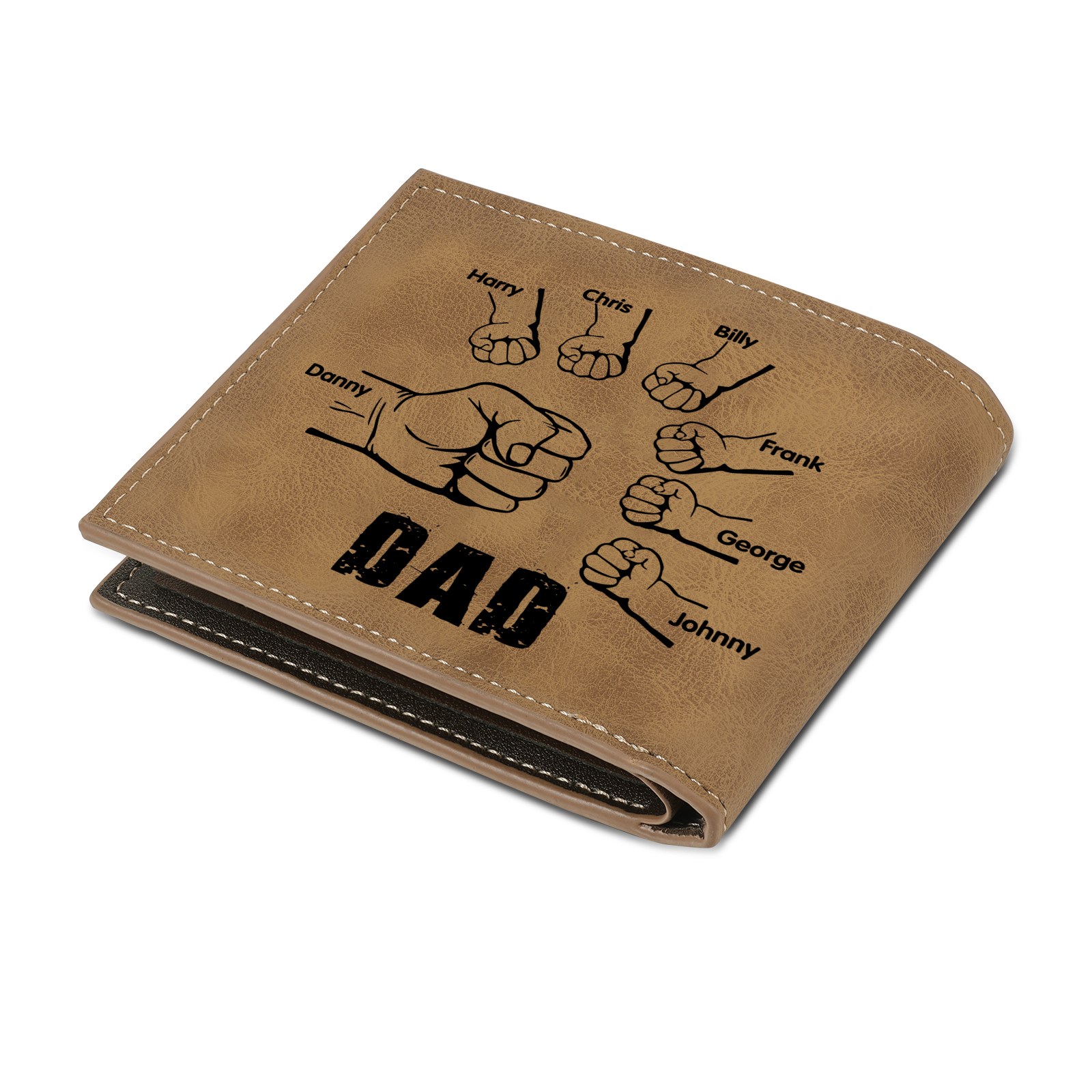 7 Names - Personalized Photo Custom Leather Men's Folding Wallet as a Father's Day Gift for Dad