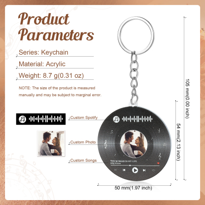 Personalised Keyring with 1 Photo, 1 Text, and Spotify Code – Unique Design to Treasure Your Special Moments, Valentine’s Day Gift for Couple | Jessemade