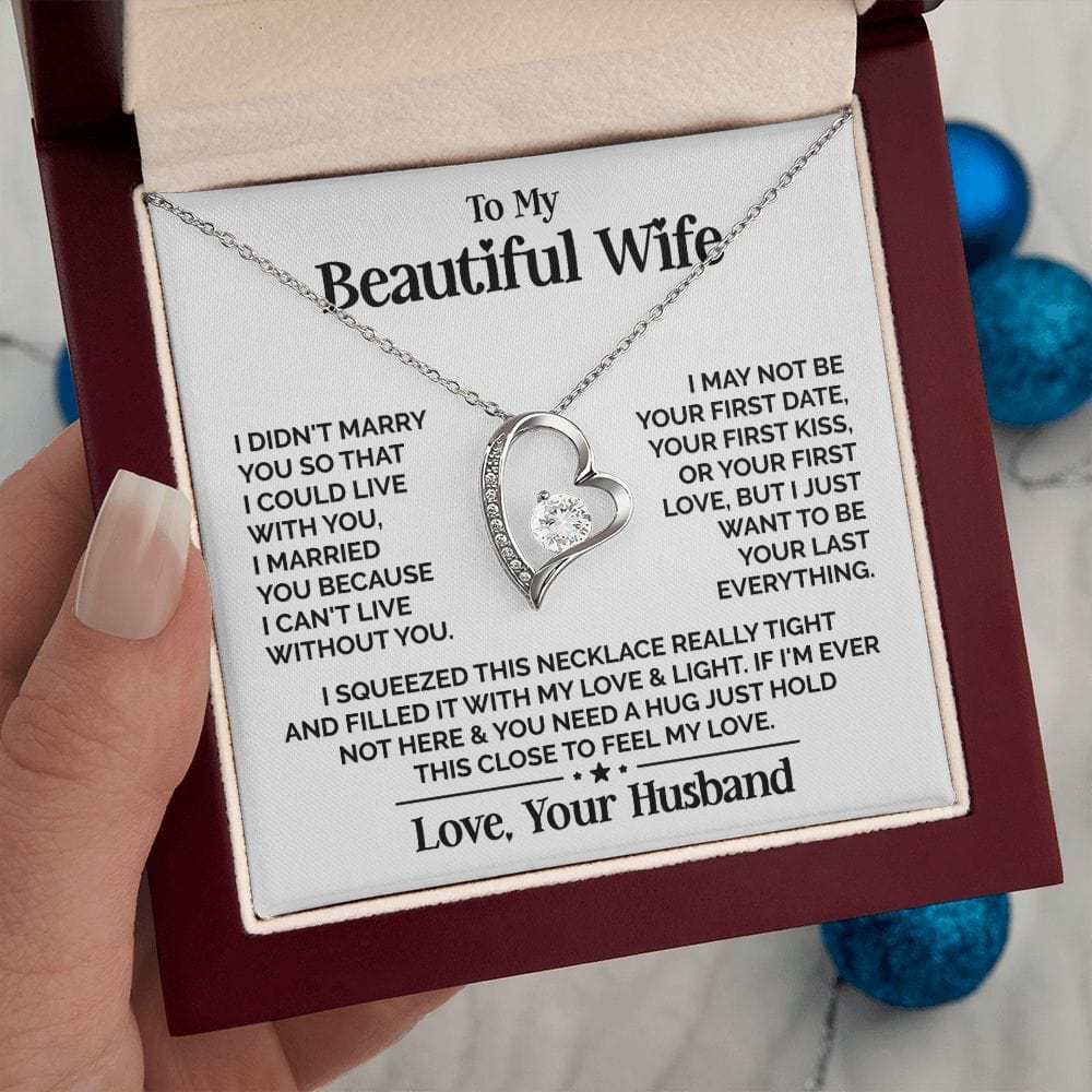 Heart Necklace with "To My Beautiful Wife" Message - Available in Standard and Luxury Box Options, Valentine’s Day Gifts for Wife | Jessemade