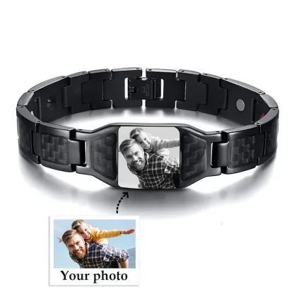 Personalized 2 Photos &1 Text Gift Set Custom Wallet & Bracelet & Pen Gift Box Set Father’s Day Gifts