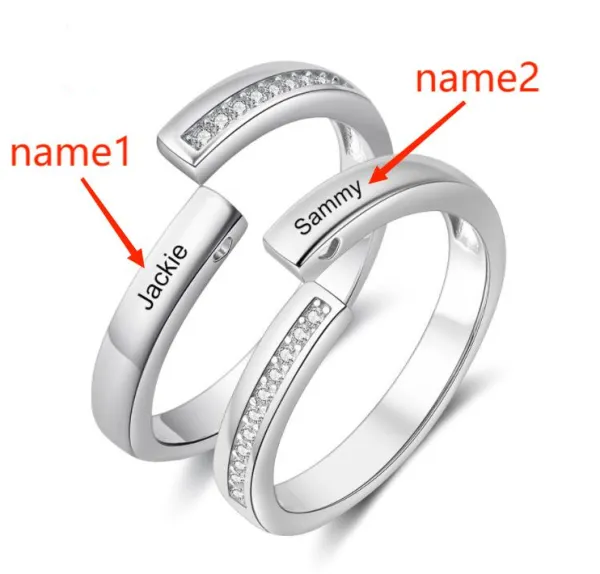 Personalised Couple Rings - Customized 2 Names, Elegant Open Design Valentine’s Day Gift for Him/Her | Jessemade