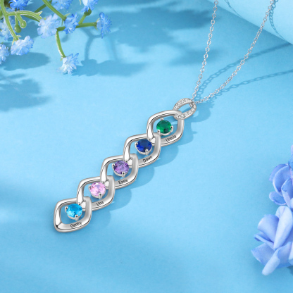 5 Names - Personalized Birthstone Necklace With Name Engraved For A Special Gift For Mom/Grandma