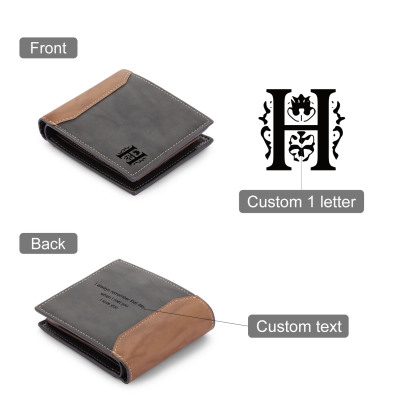 Personalized Leather Wallet Engraved Letter Short Purse Custom Folding Wallet Gifts For Men