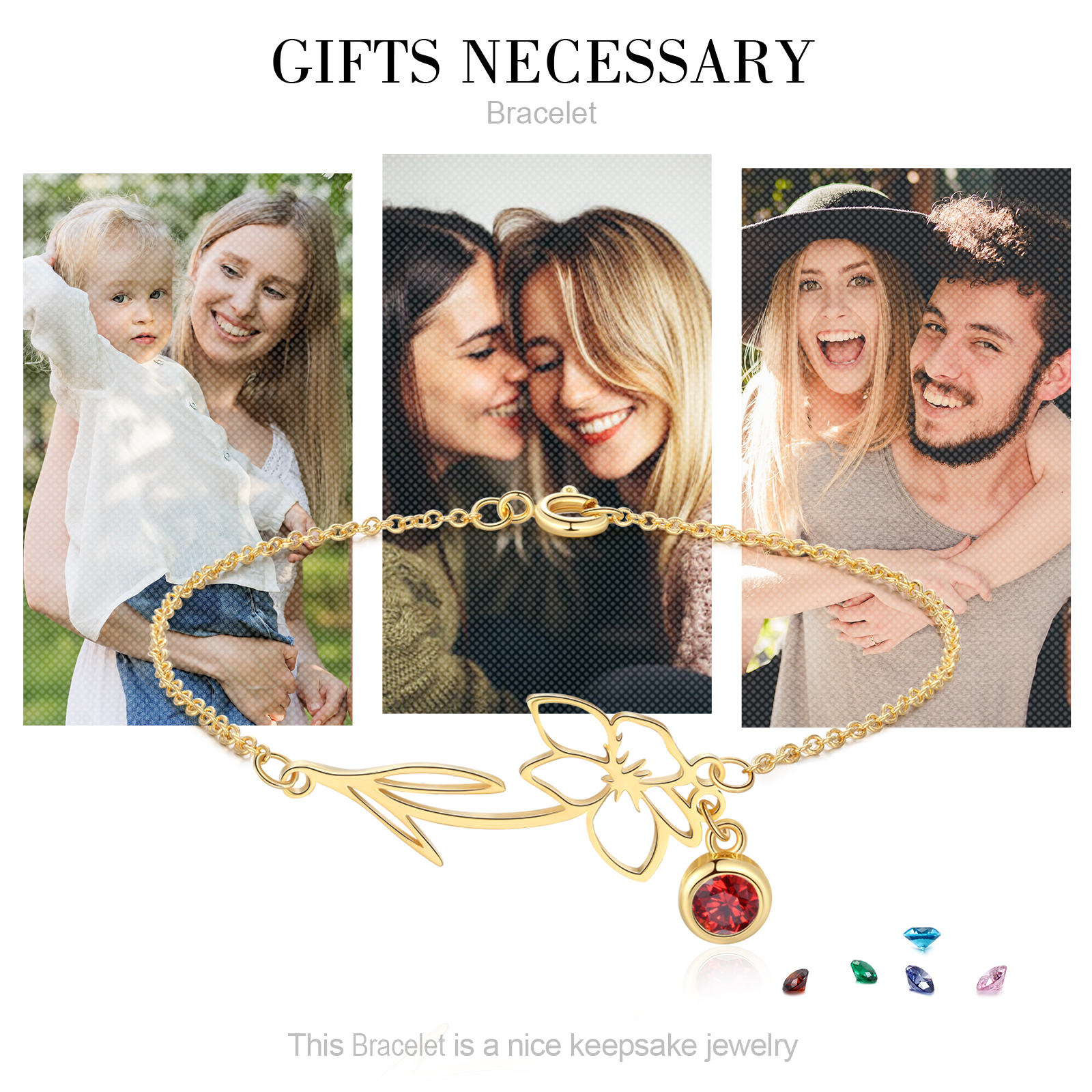 Personalized Birthflower Bracelet With 1 Birthstone Gift For Women | Jessemade