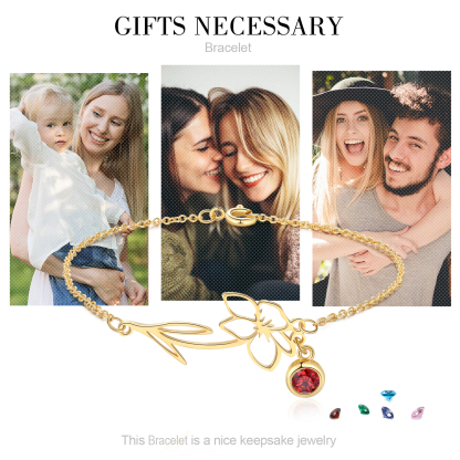Personalized Birthflower Bracelet With 1 Birthstone Gift For Women | Jessemade