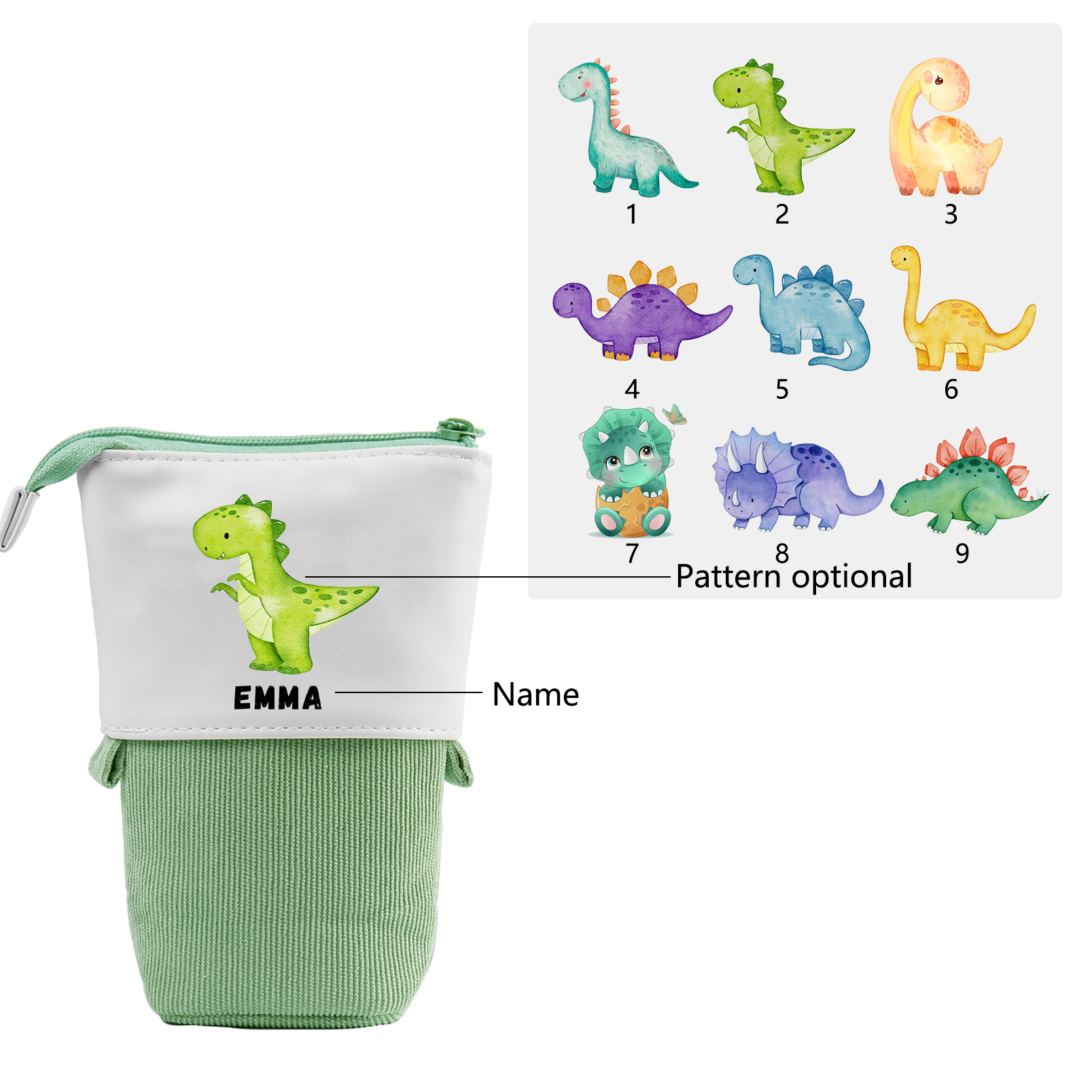 Back to School Gift Set - Personalized Gift Customized Name and Date Enamel Mug & Dinosaur Pencil Pouch & Dinosaur Bracelet Set - Gift for Kids