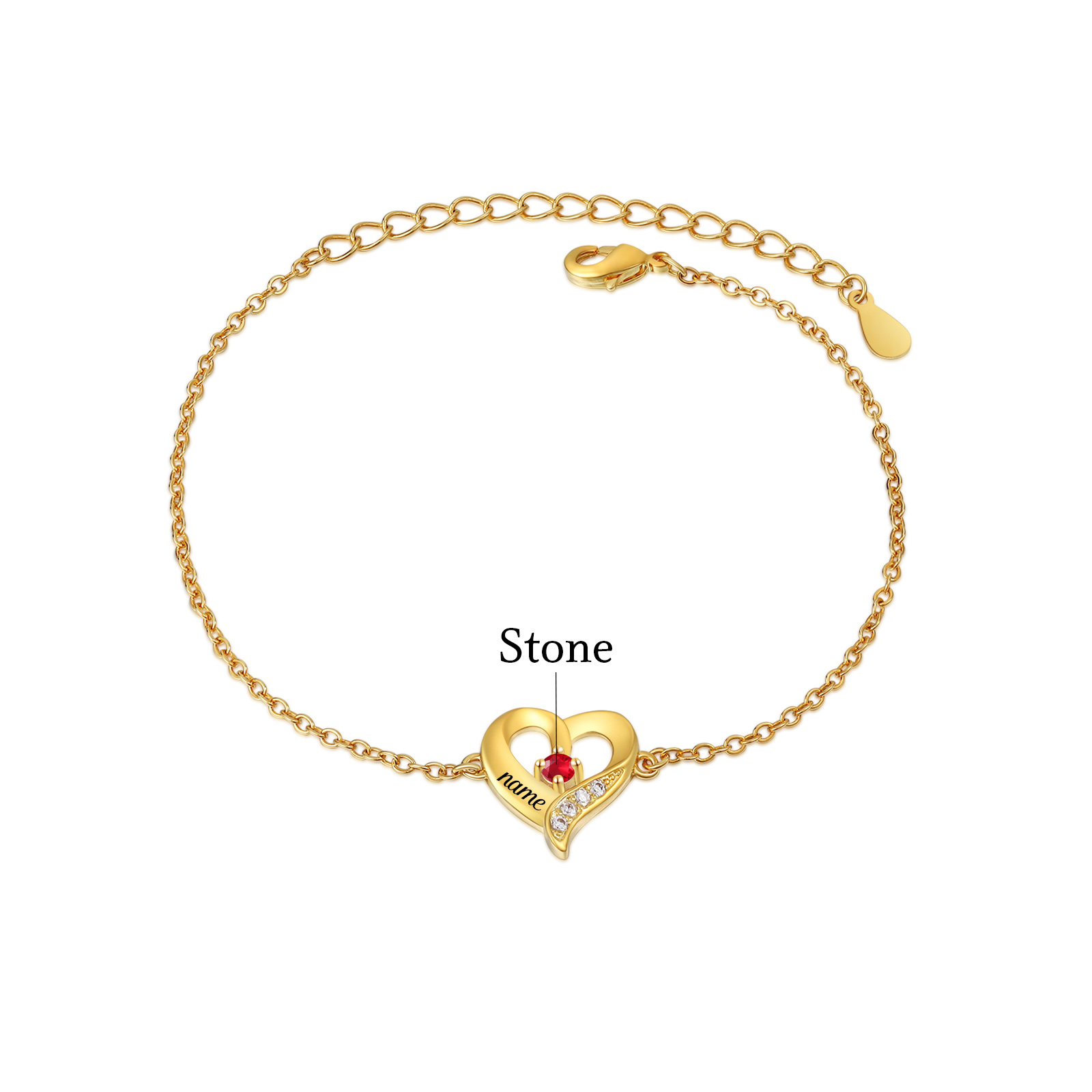 1 Name-Personalized Heart Bracelet With 1 Birthstone Engraved Name Bangle For Her