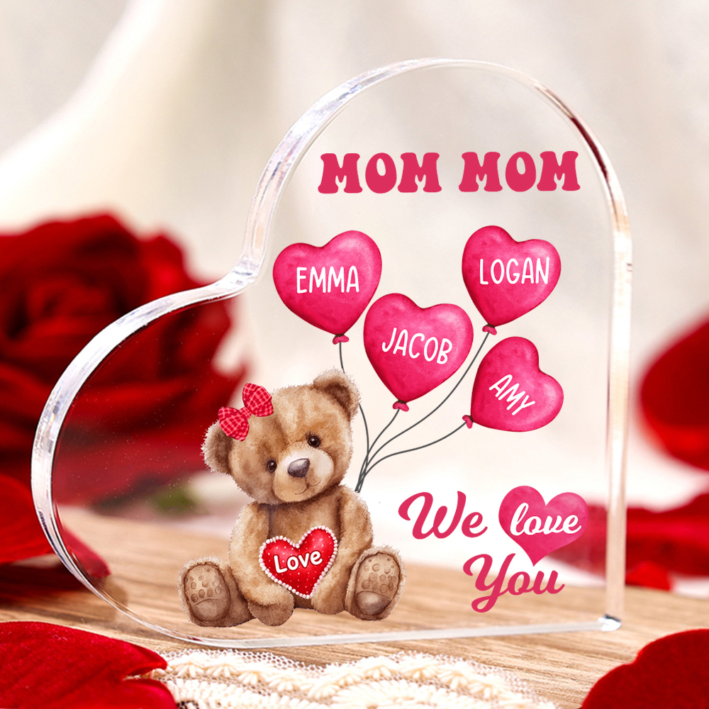 4 Names-Personalized Bear Acrylic Heart Keepsake Custom Text Acrylic P
