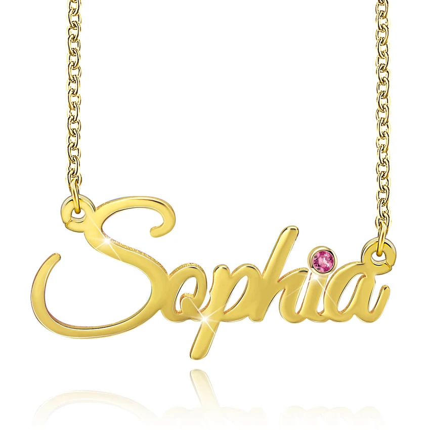 Engraved With Birthstone Name Necklace