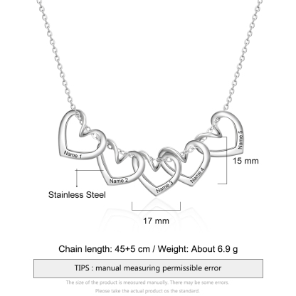 5 Names-Personalized Stainless Hearts Necklace Custom Birthstone Engraved Name Necklace Gift
