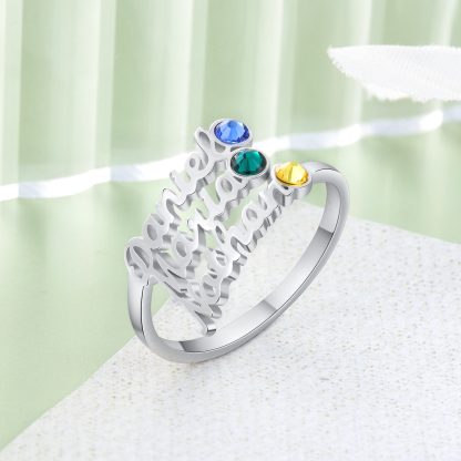 Personalized Birthstone Ring Custom 3 Names Ring Best Gift For Women