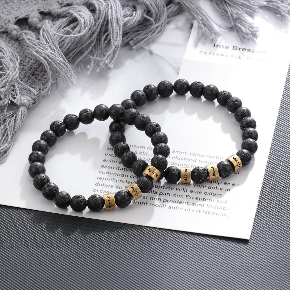 Black Lava Rock Beaded Bracelet Men Bracelet Personalized with Name Gift For Him