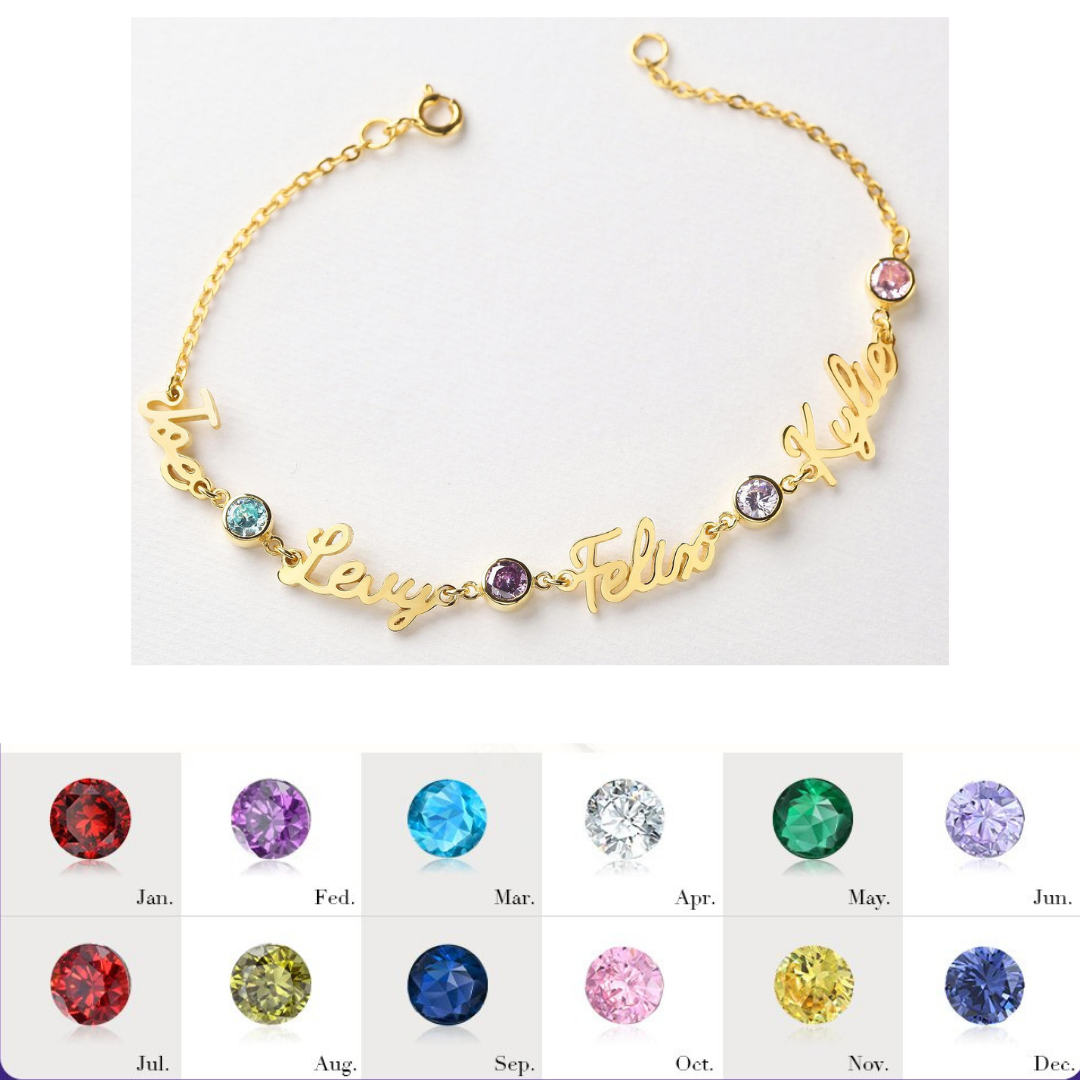 Personalized Bracelet With Birthstone Custom 2 Names Bracelet Gift For Women