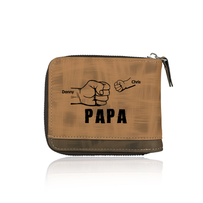 2-Names Personalized Leather Men's wallet With Card Slot Engraved With Name And Photo For Papa As a Father's Day Unique Gift