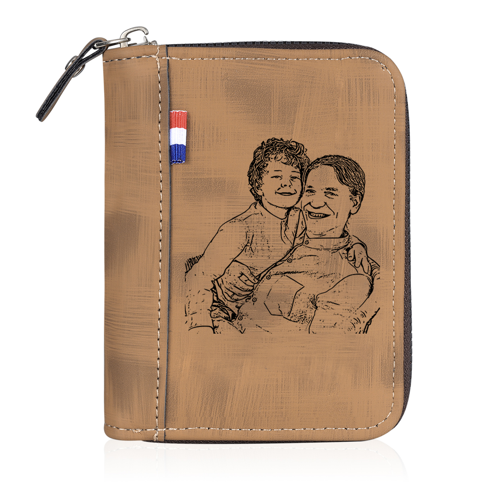 2 Names - Personalized Photo Text Custom Leather Men's Wallet Custom Name Zipper Wallet for Dad