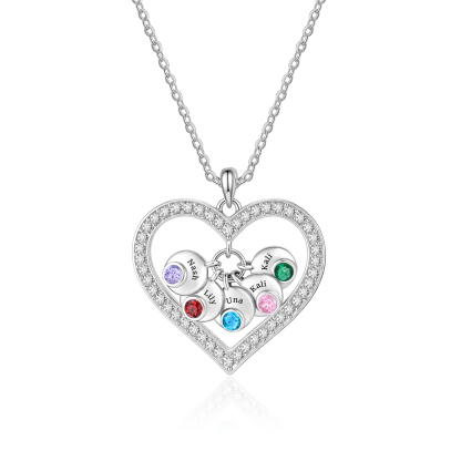 Personalized Heart Pendant Necklace Custom With 1-5 Names Birthstones